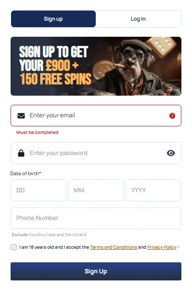 Spin Dog Casino Sign Up Form