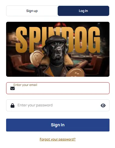Spindog Casino Login Form