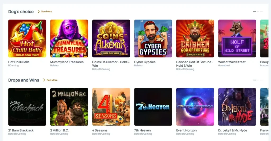 Game and Slots at Spindog Online Casino