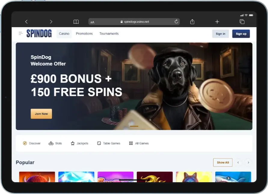 Spindog Casino App on iPAD